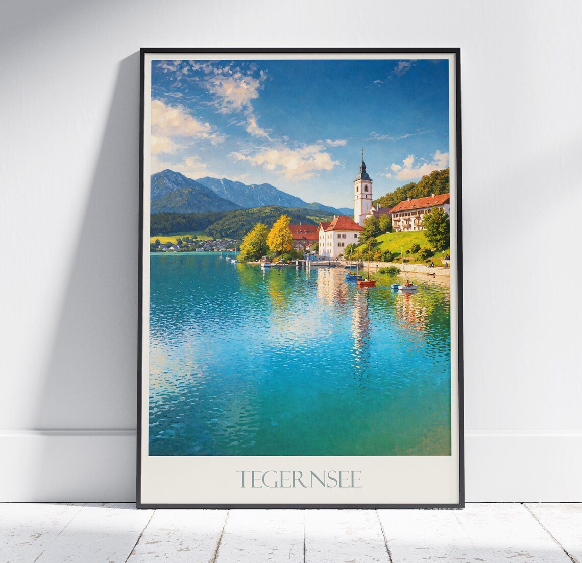 Tegernsee Bavaria Germany Lake Church Painting Travel Poster