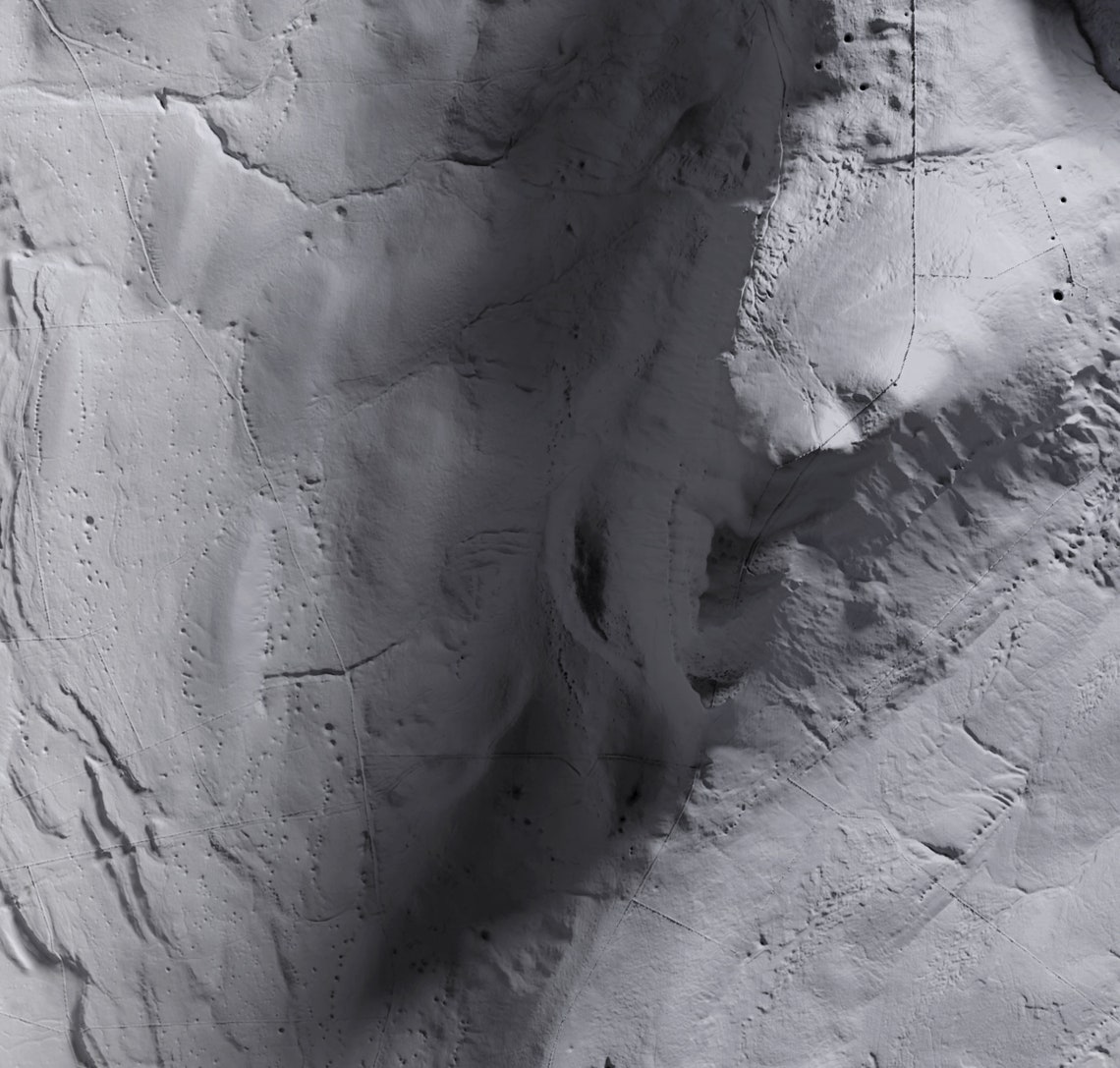 Pen Y Ghent Yorkshire Dales Grayscale Relief Map Detail Art Print - Image 3