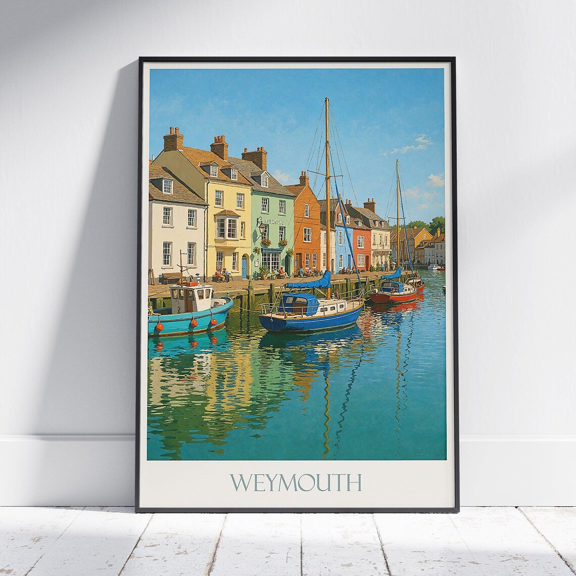 Weymouth Dorset Harbour Pastel Houses Boats Seaside Travel Poster