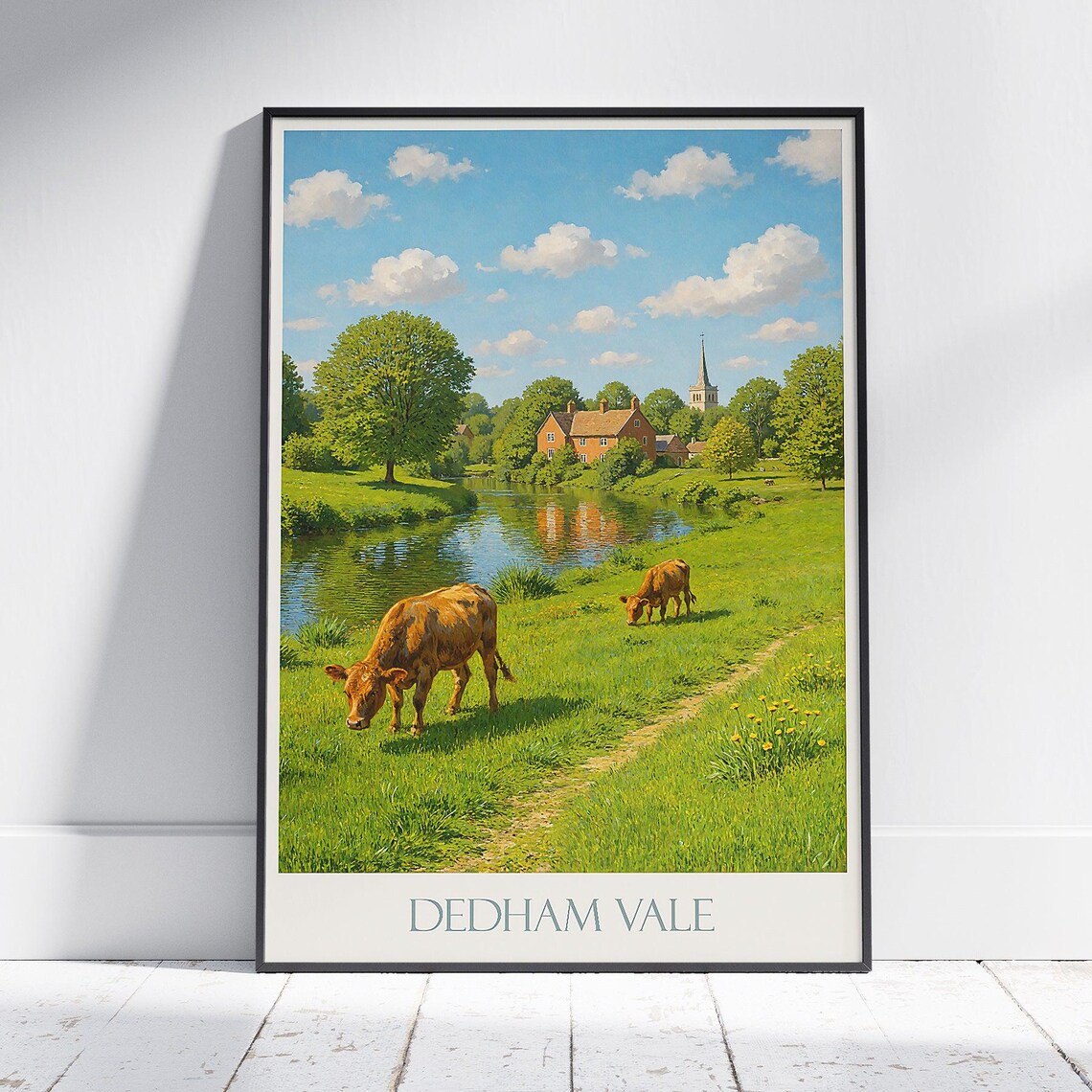Dedham Vale English Countryside Cows River Vintage Landscape Poster