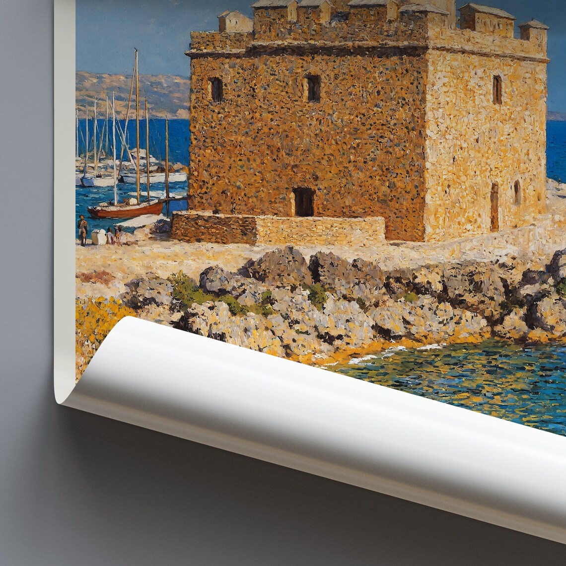 Paphos Cyprus Stone Fortress Seaside Wildflowers Travel Poster - Image 3