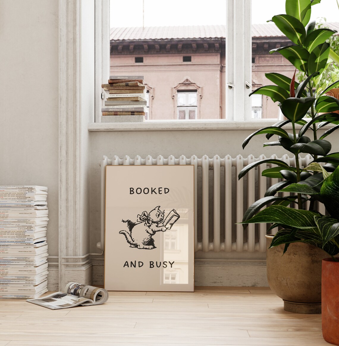 Booked And Busy Vintage Cat Reading Art Print - Image 3