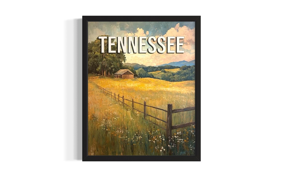 Tennessee Summer Golden Field Rustic Barn Painting Art Poster