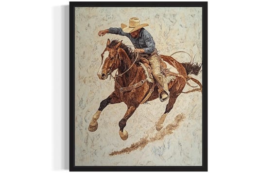 Rodeo Cowboy Saddle Poster Art Print Animal Western Wild West Painting Wall Art Decor Pictures