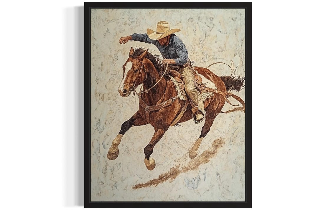 Rodeo Cowboy Saddle Poster Art Print Animal Western Wild West Painting Wall Art Decor Pictures