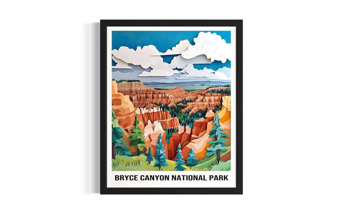 Bryce Canyon National Park Hoodoos Colorful Paper Cut Travel Poster