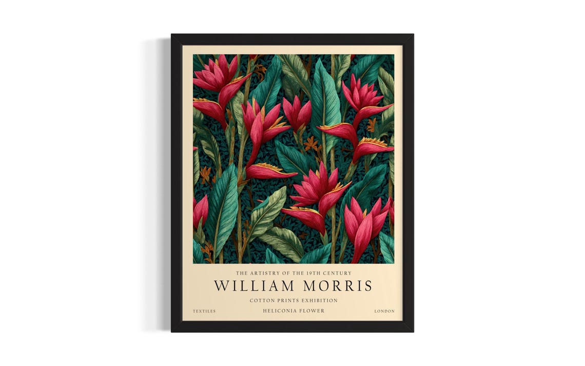 Red Heliconia William Morris Cotton Prints Exhibition Poster
