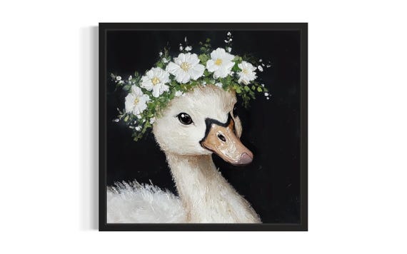 Swan Nursery Animal Poster Art Print Living Room Wall Original Painting Artwork Decor