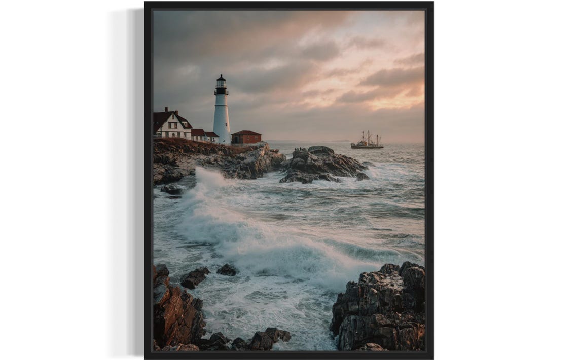 Maine Portland Head Lighthouse Crashing Ocean Waves Photo Poster Art