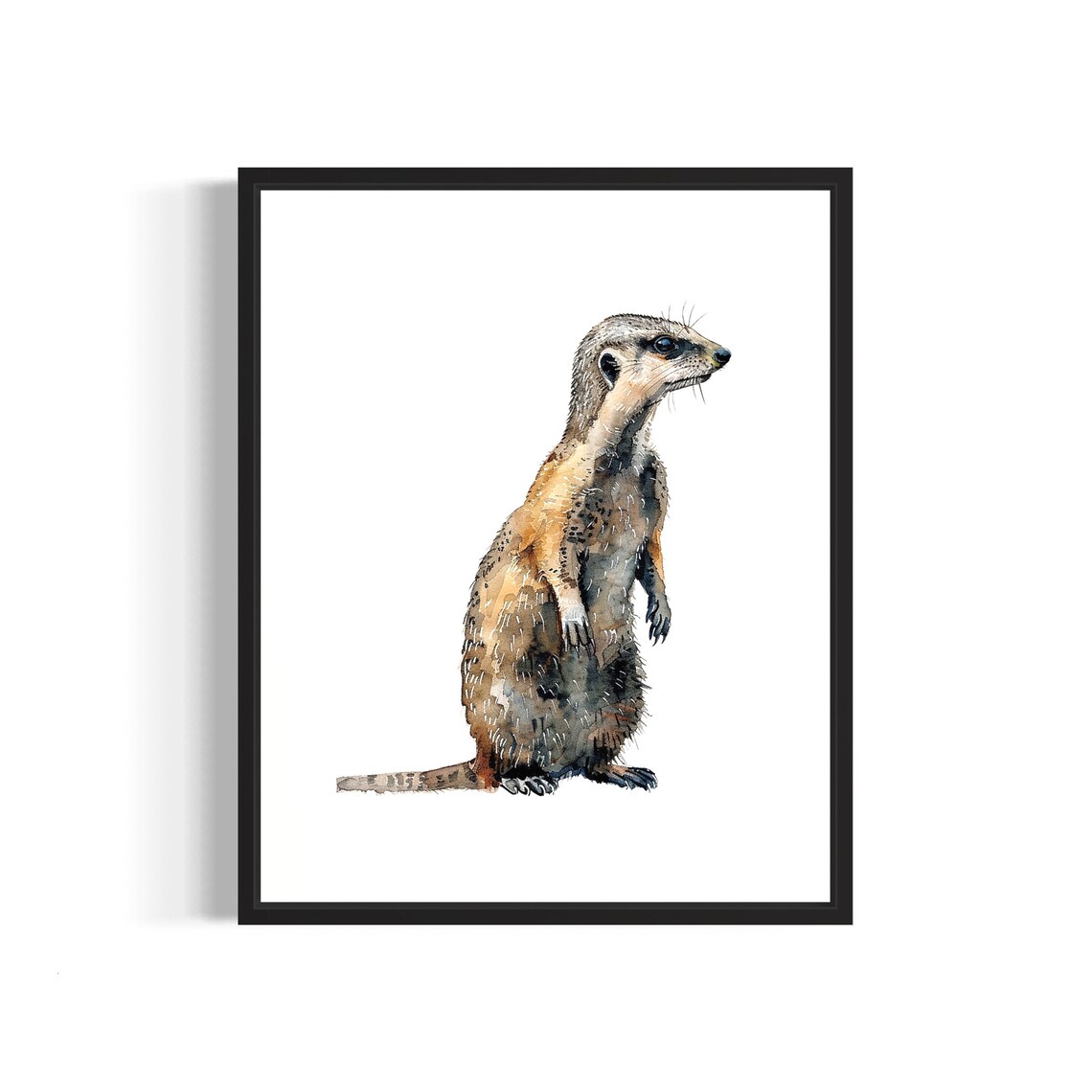 Alert Standing Mongoose in Earth Tones Watercolor Wildlife Poster