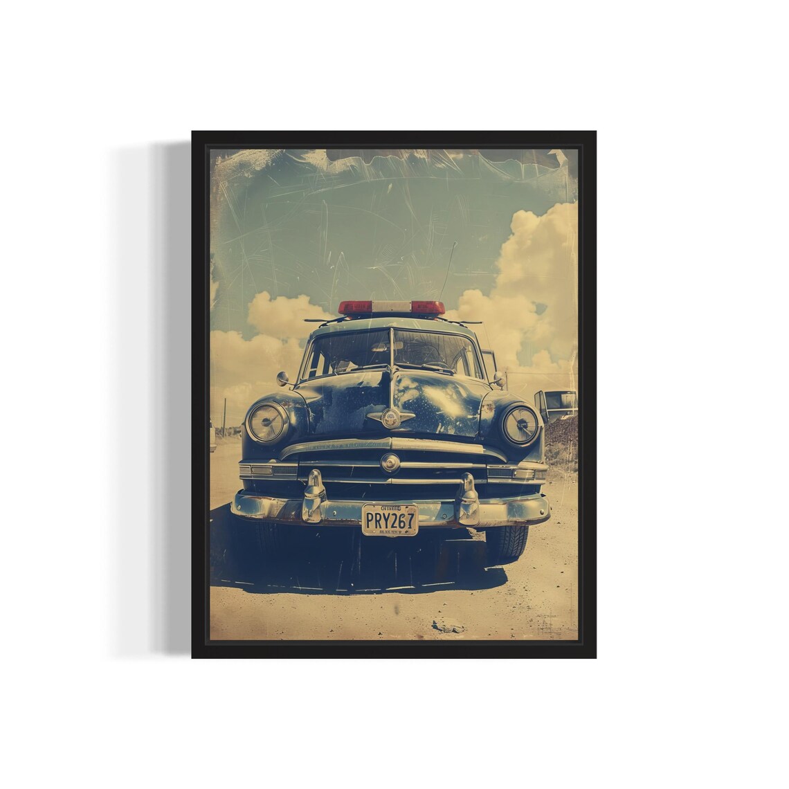 Vintage Police Patrol Car Red Light Classic Cop Car Retro Photo Poster