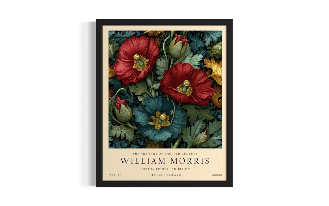 Crimson Hibiscus William Morris Cotton Prints Exhibition Poster