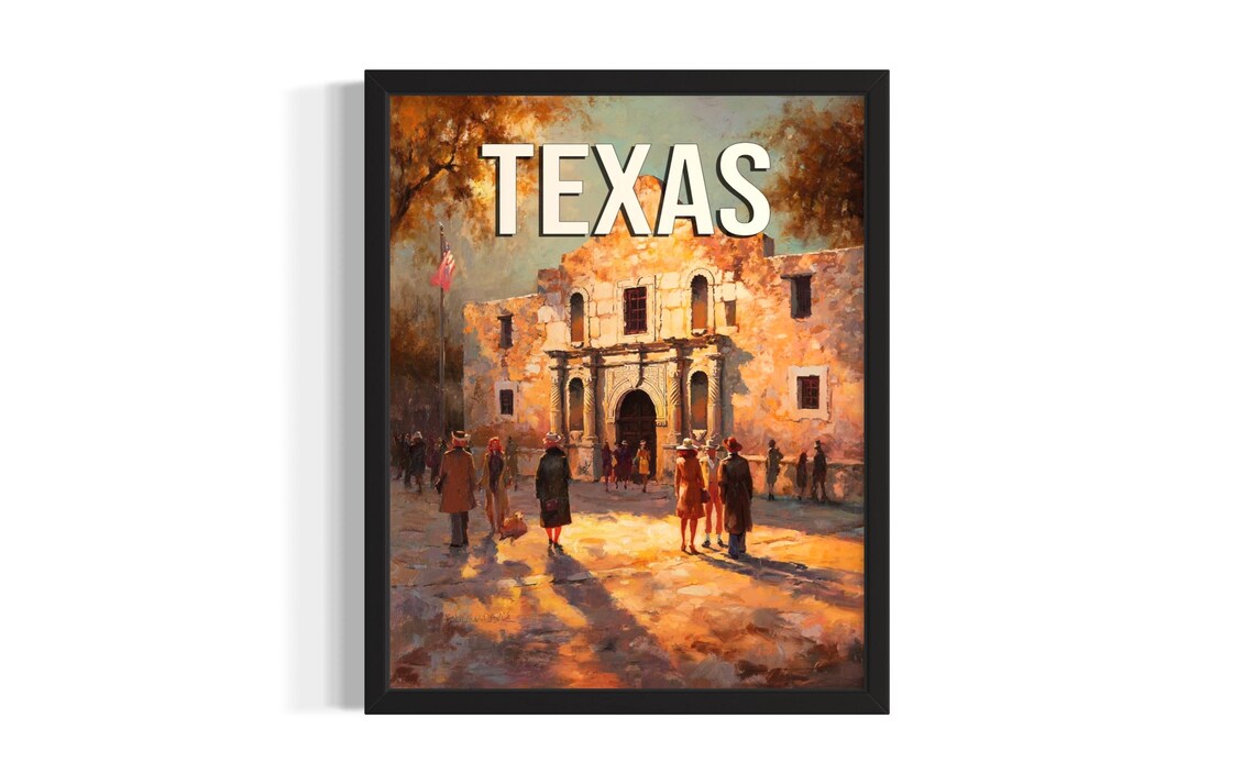 Texas Alamo San Antonio Historic Mission Vintage Travel Poster