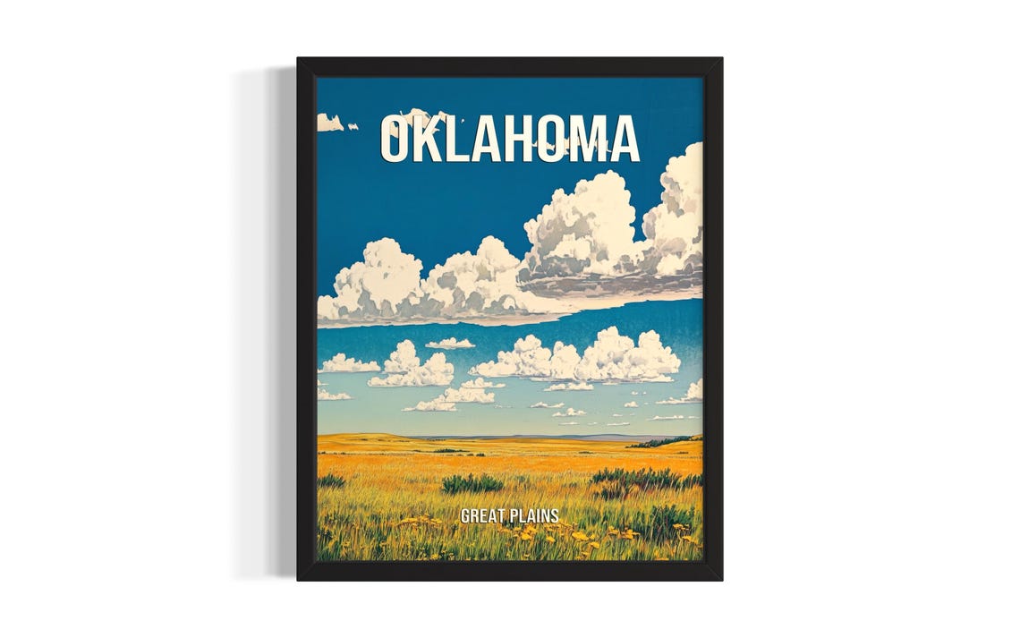 Oklahoma Great Plains Big Sky White Clouds Golden Prairie Poster