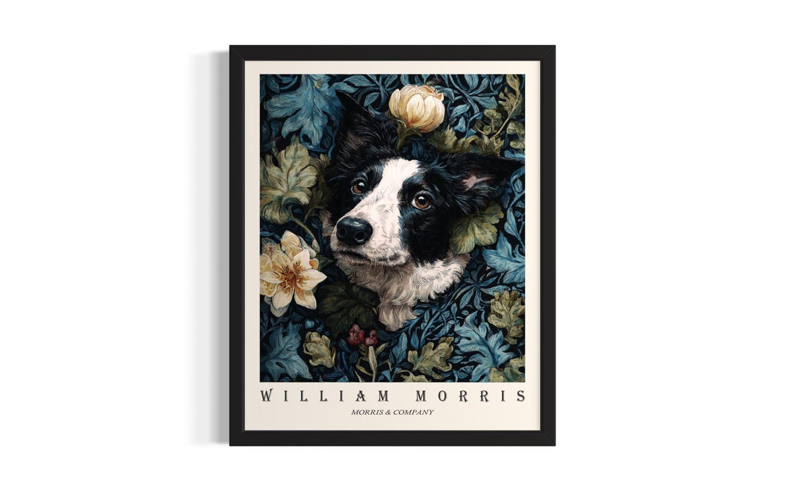 Border Collie William Morris Botanical Dog Portrait Poster Art