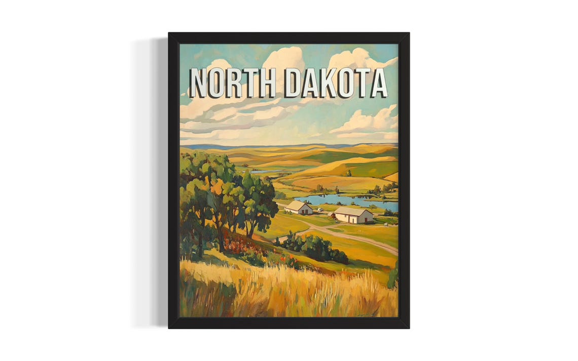 North Dakota Summer Farm Golden Fields Lakeside Painting Poster