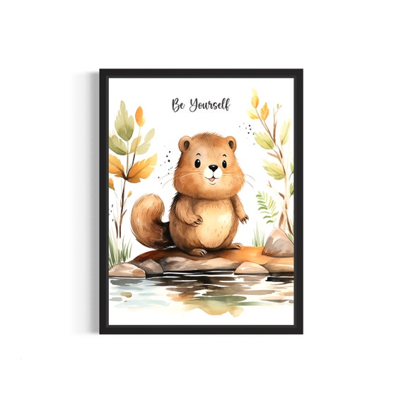 Beaver Nursery Decor Art Print Poster Baby Room Animal Watercolor