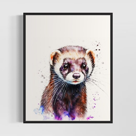 Ferret Watercolor Portrait Cute Pet Splash Art Animal Poster