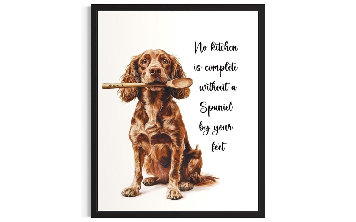 Handsome Spaniel Dog Watercolor Kitchen Quote Spoon In Mouth Poster