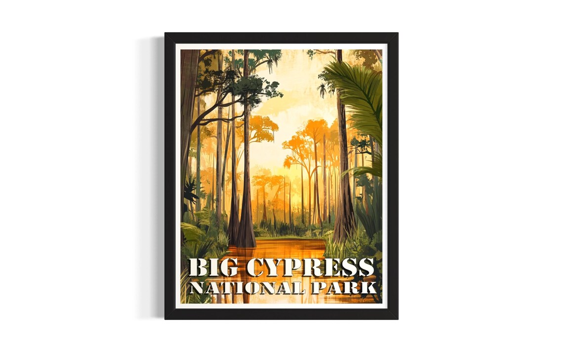 Big Cypress National Park Vintage Swamp Sunset Travel Poster