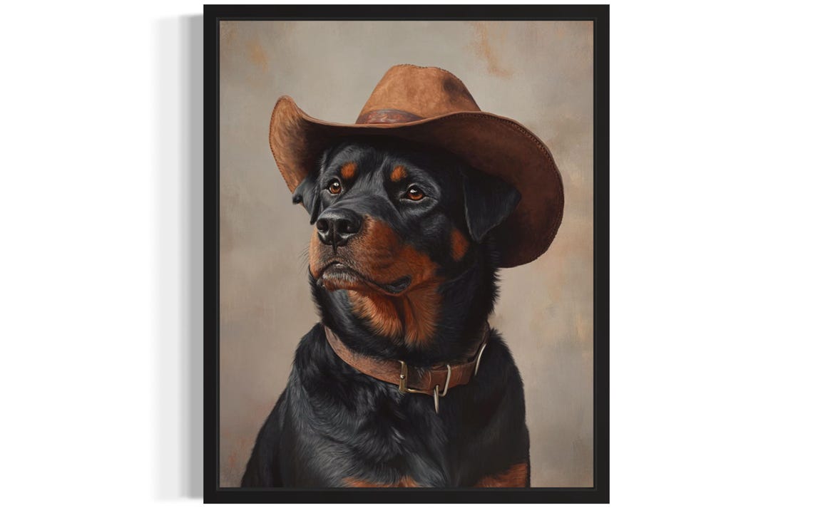 Rottweiler Cowboy Saddle Poster Art Print Animal Western Wild West Painting Wall Art Decor Pictures
