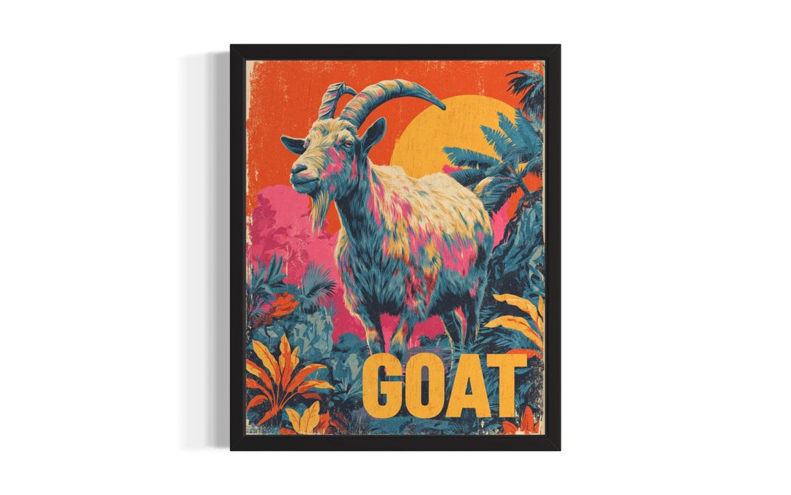 Goat Mountain Sunset Horns Colorful Pop Art Farm Animal Poster