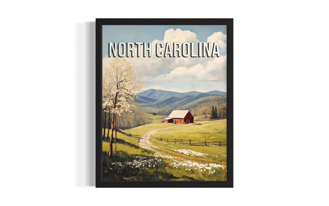 North Carolina Spring Bloom Red Barn Blue Mountain View Poster