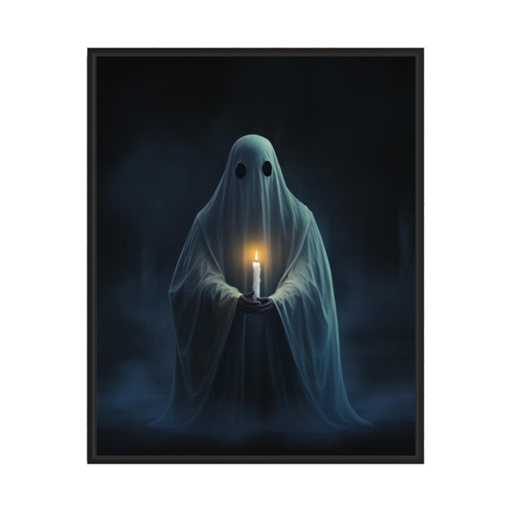 Ghost Holding A Lit Candle In Darkness Spooky Night Scene Poster