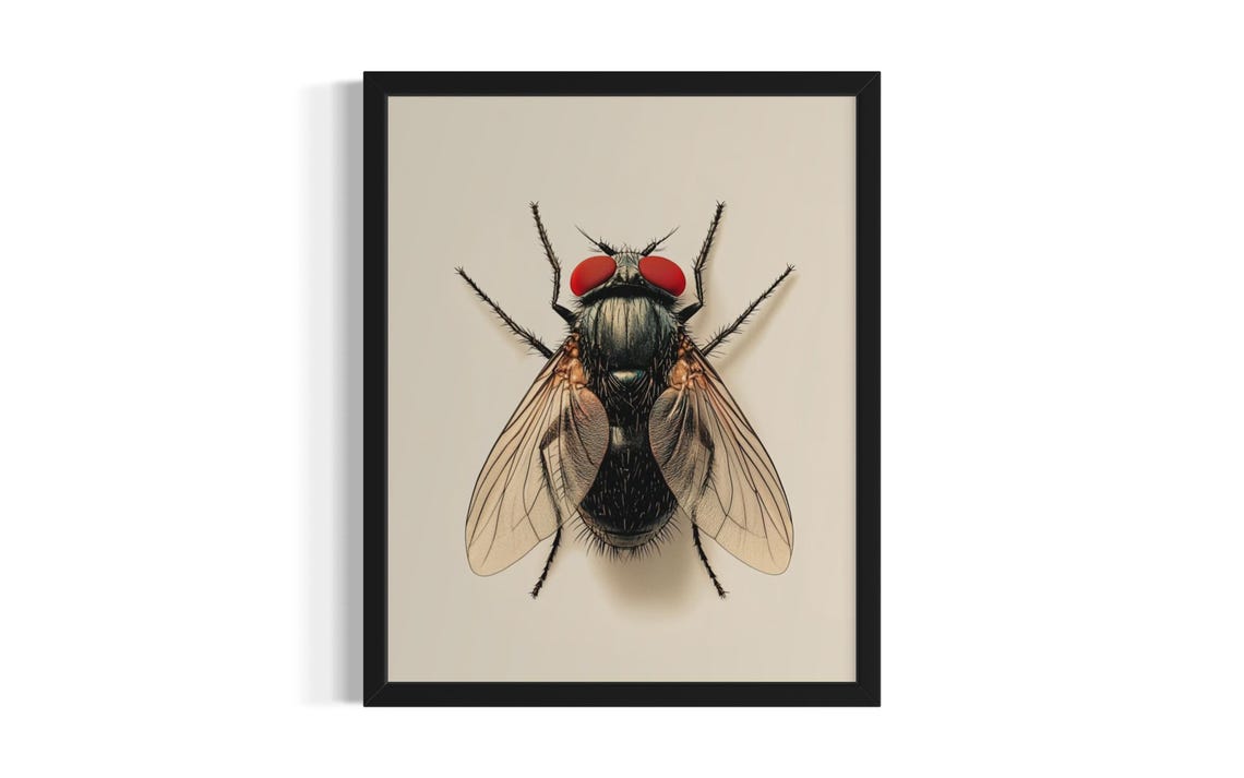 Housefly Macro Illustration with Red Eyes Vintage Insect Study Poster