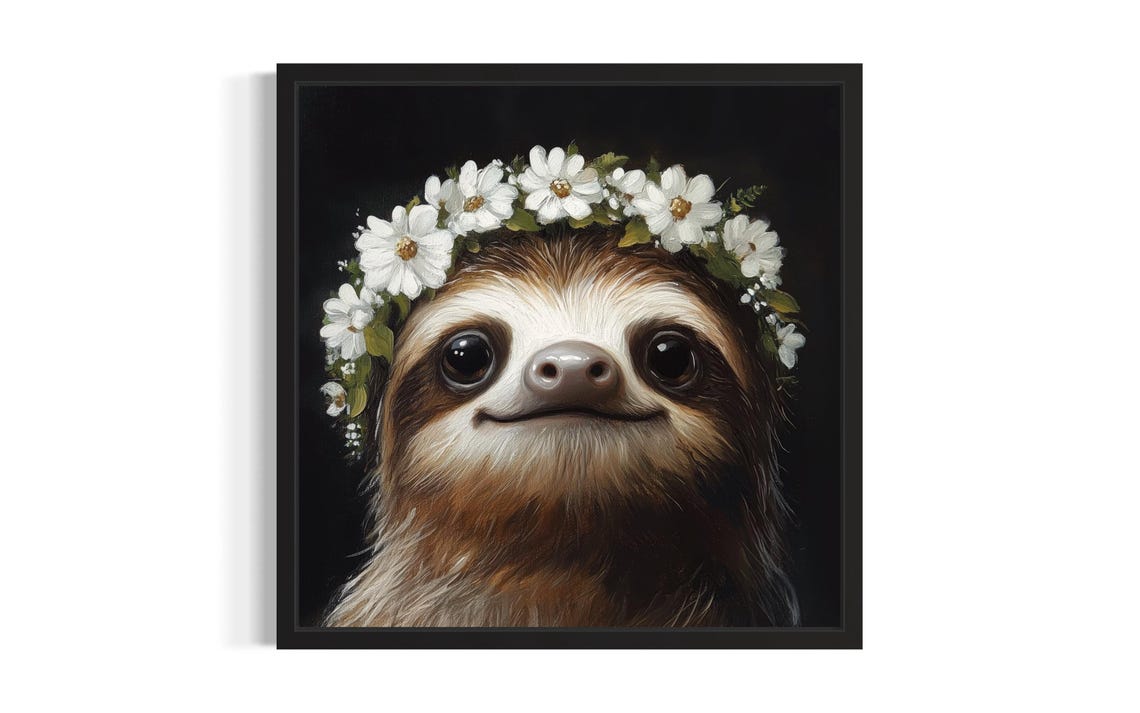 Sloth Nursery Animal Poster Art Print Living Room Wall Original Painting Artwork Decor