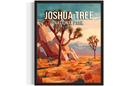 Joshua Tree National Park Desert Rocks at Golden Hour Vintage Poster
