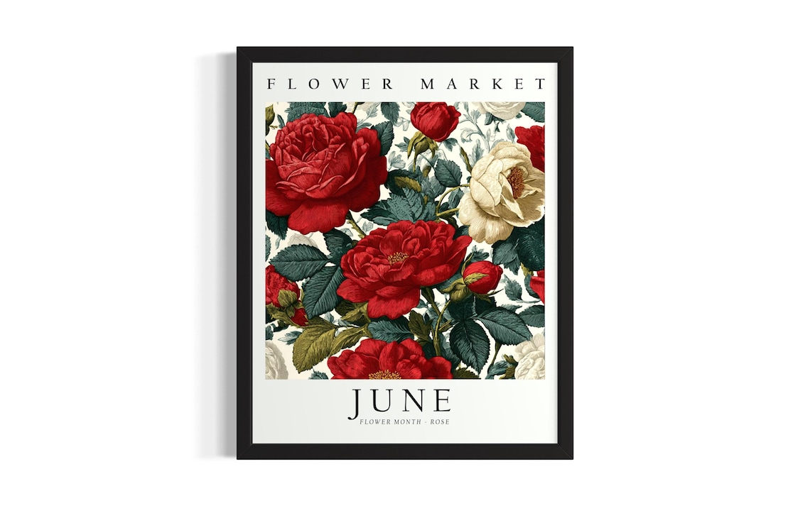 Flower Market June Rose Birth Month Flower Botanical Art Poster