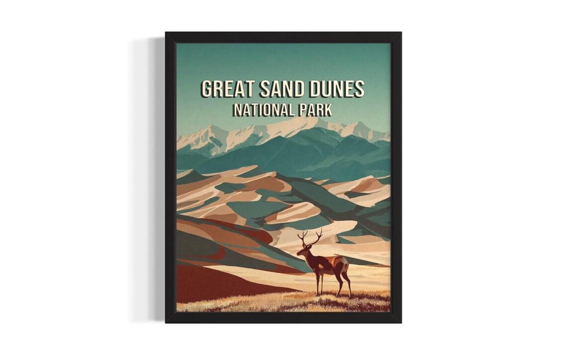 Great Sand Dunes National Park Desert Elk Vintage Travel Poster