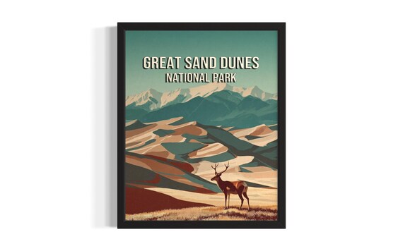 Great Sand Dunes National Park Desert Elk Vintage Travel Poster