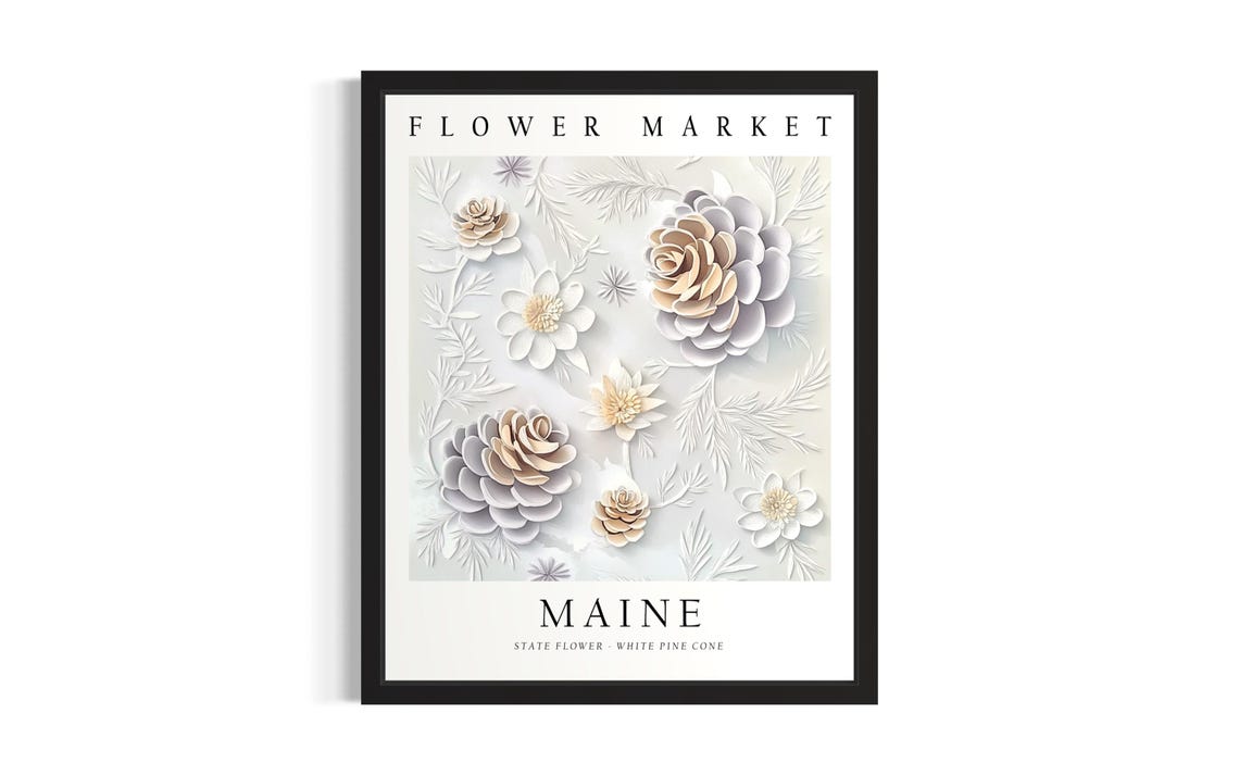Maine White Pine Cone State Flower Market 3D Paper Botanical Poster