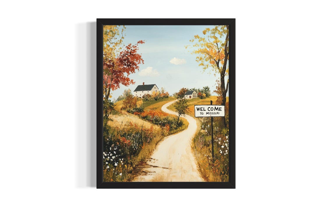 Welcome to Missouri Sign Autumn Country Road Farmhouse Travel Poster