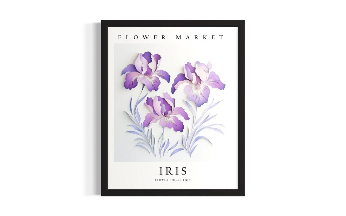 Purple Iris Bloom Flower Market Collection 3D Paper Botanical Poster