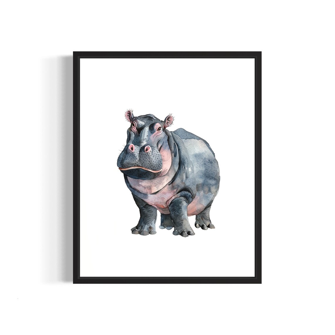 Gentle Hippopotamus With Soulful Eyes Watercolor Portrait Poster