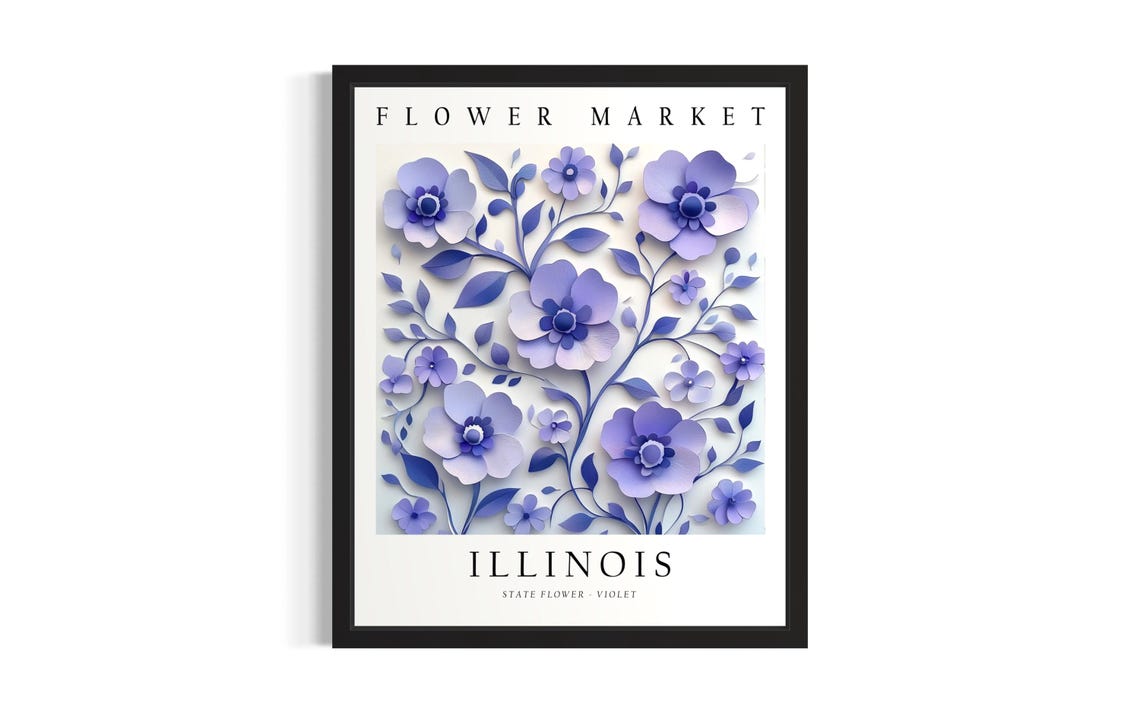 Illinois Violet State Flower Market Blue 3D Paper Botanical Poster