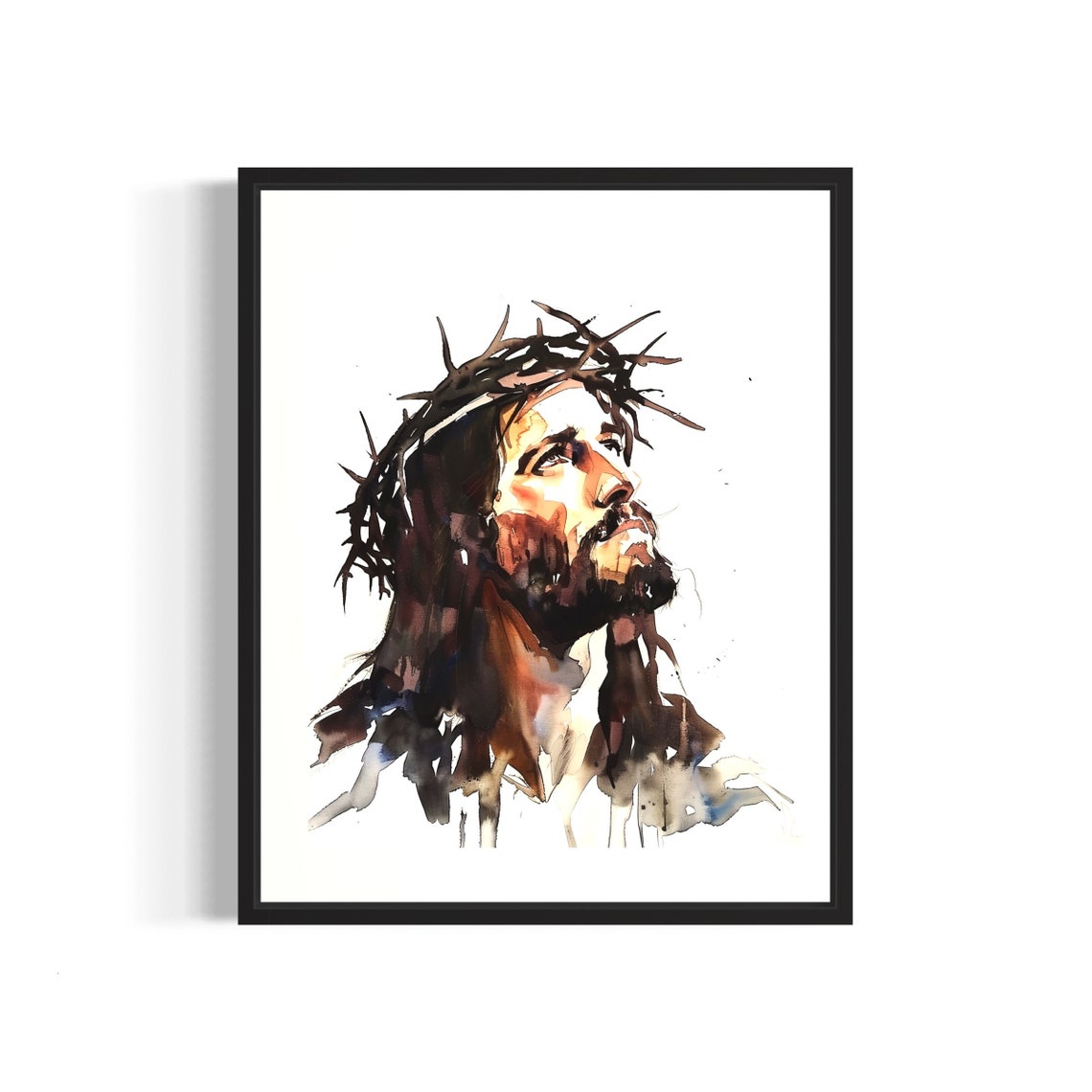 Jesus Christ Portrait Against a Golden Sunset Religious Poster