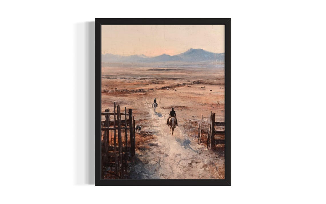 Two Cowboys Riding Into Open Desert Plains Western Ranch Poster