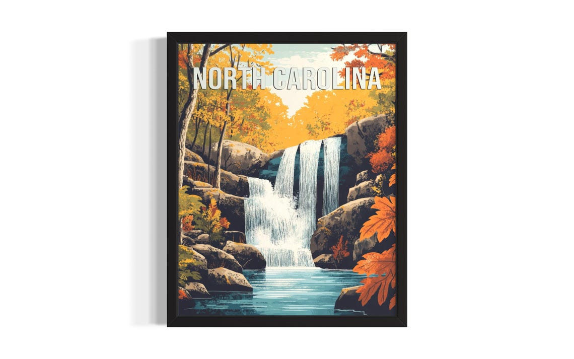 North Carolina Autumn Waterfall Cascading Rocks Scenic Poster