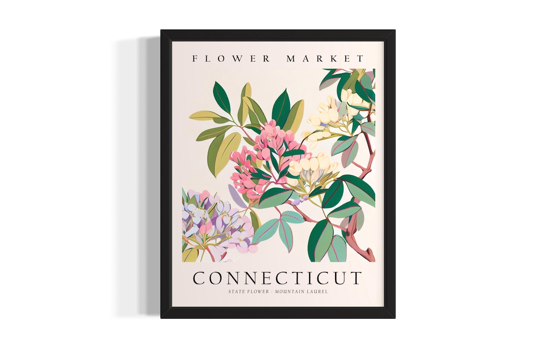 Connecticut Flower Market Mountain Laurel Botanical Art Poster