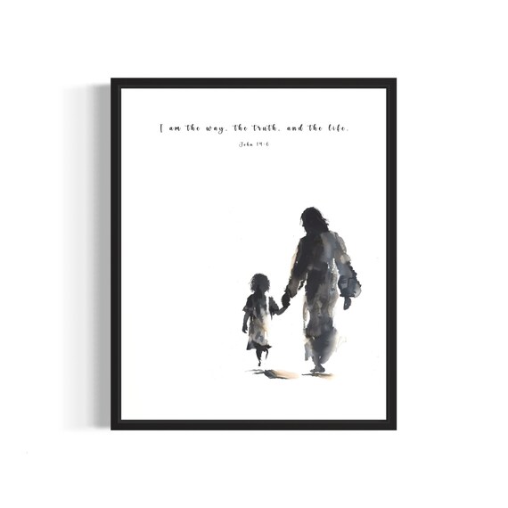 Jesus Walking Hand in Hand With a Little Child Christian Poster