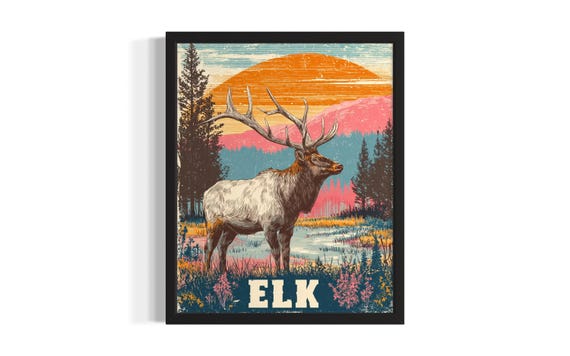 Elk Pop Art Animal Poster Print Living Room Wall Original Painting Artwork Decor