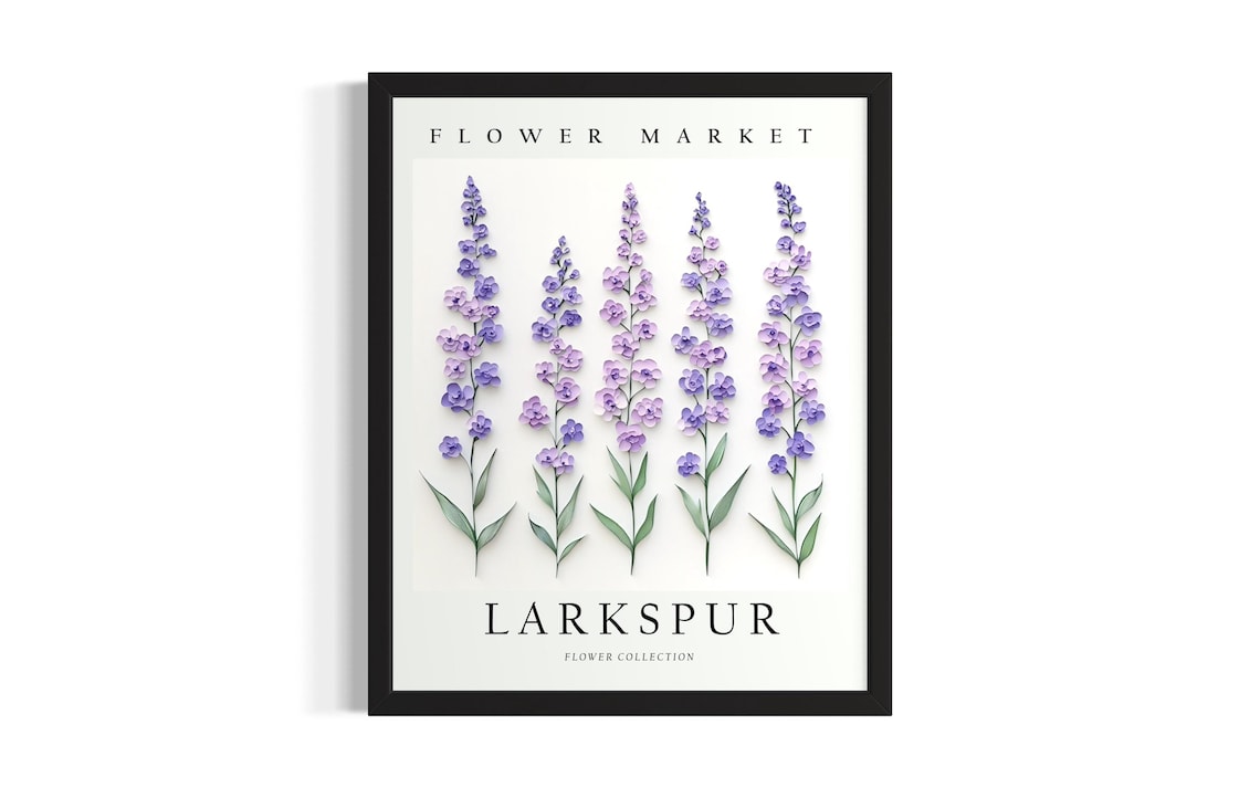 Larkspur Flower Market 3D Paper Cut Purple Violet Spike Art Poster