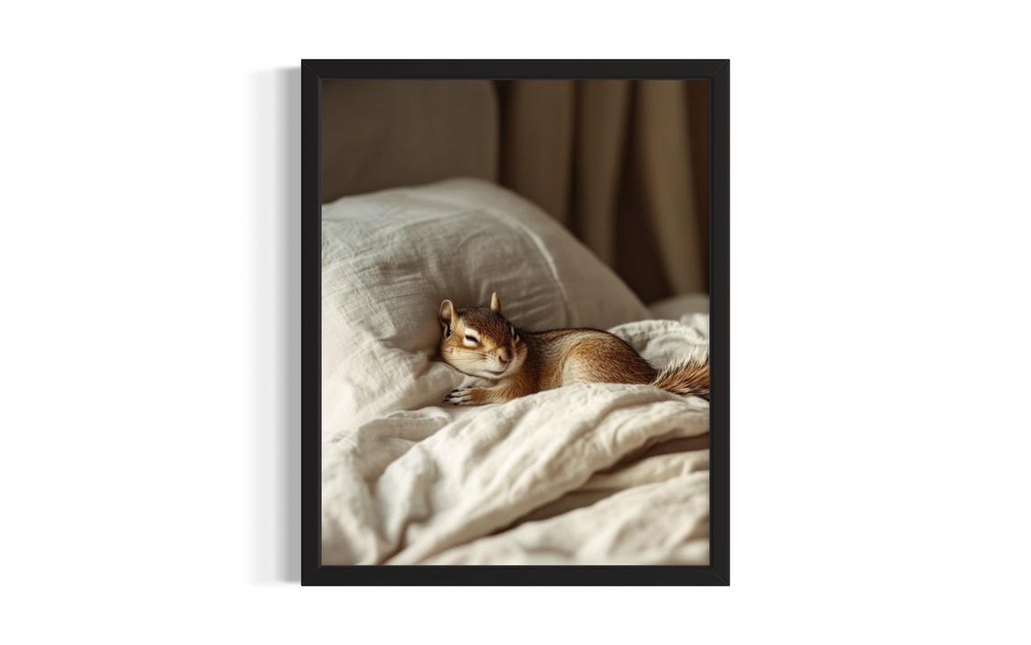Chipmunk Napping Against a Pillow in Soft Morning Light Poster