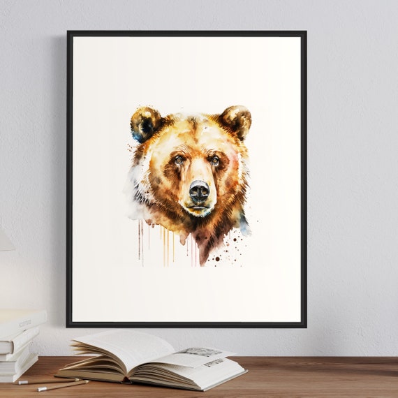 Brown Bear Portrait Watercolor Art Print Painting Wall Decor Original Artwork By Artist