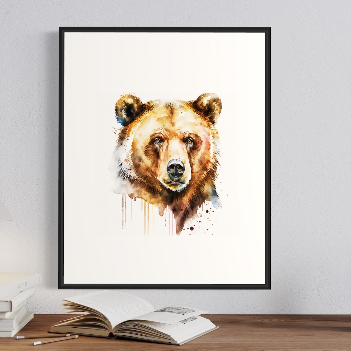 Brown Bear Watercolor Portrait Warm Tones Rustic Wildlife Art Poster
