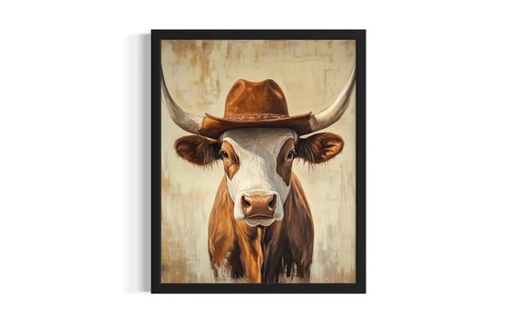 Longhorn Animal Cowboy Poster Art Print Living Room Wall Original Painting Artwork Decor